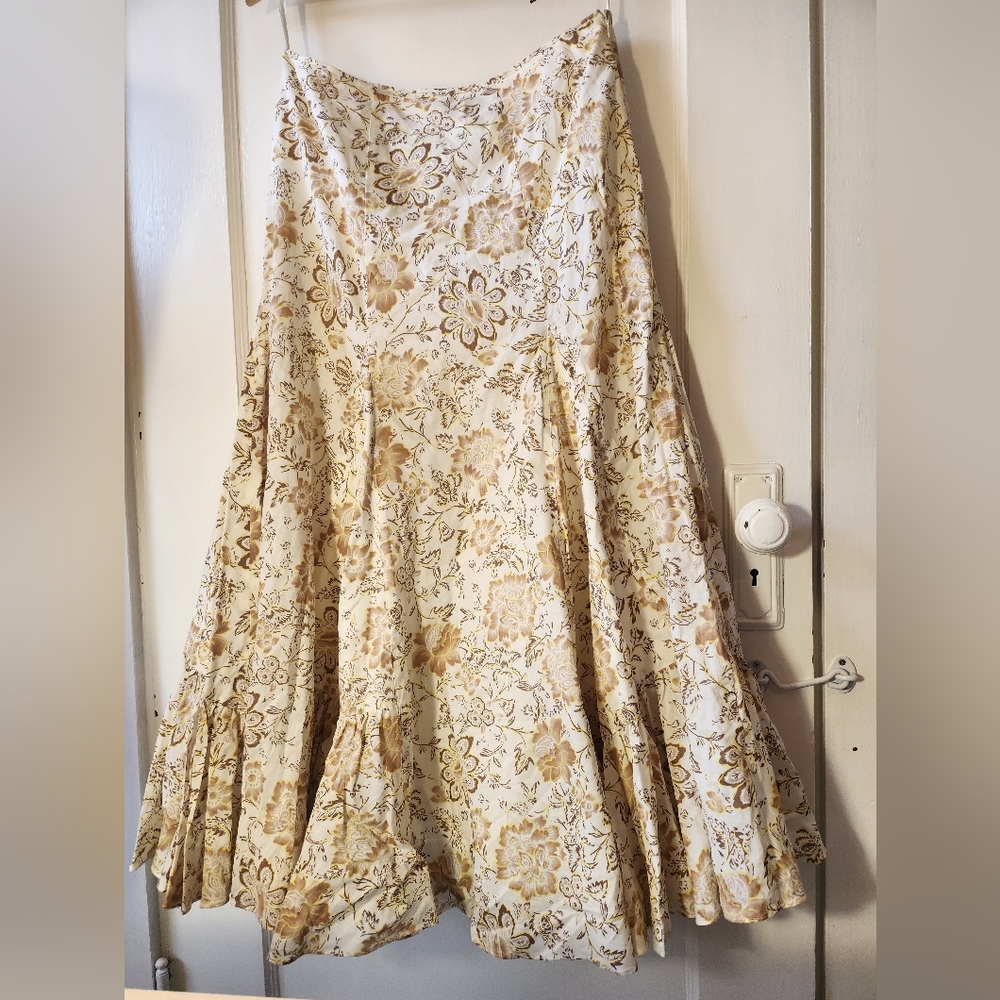 Alex Marie Cream and Gold Floral Tiered Cotton Maxi Skirt Size 6